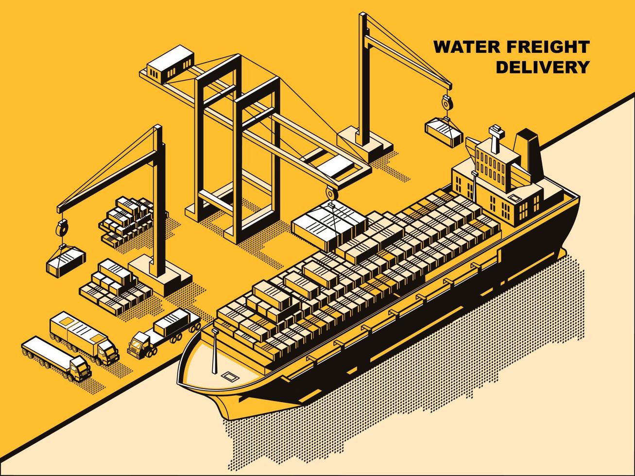 agua carga entrega, amarillo isométrica línea Arte vector