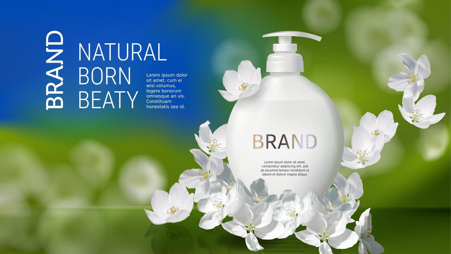 Cosmetic realistic poster with liquid jasmine soap vector