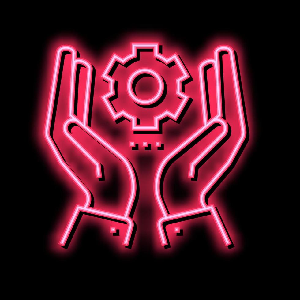 hand hold gear neon glow icon illustration vector