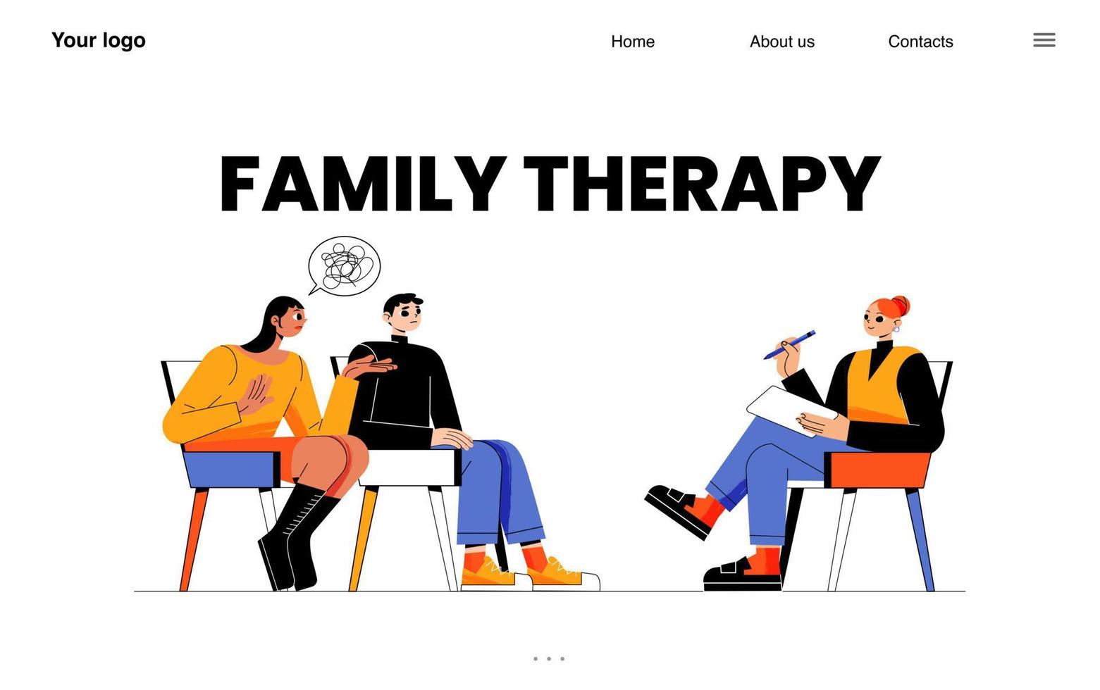 Family therapy landing page with married couple vector