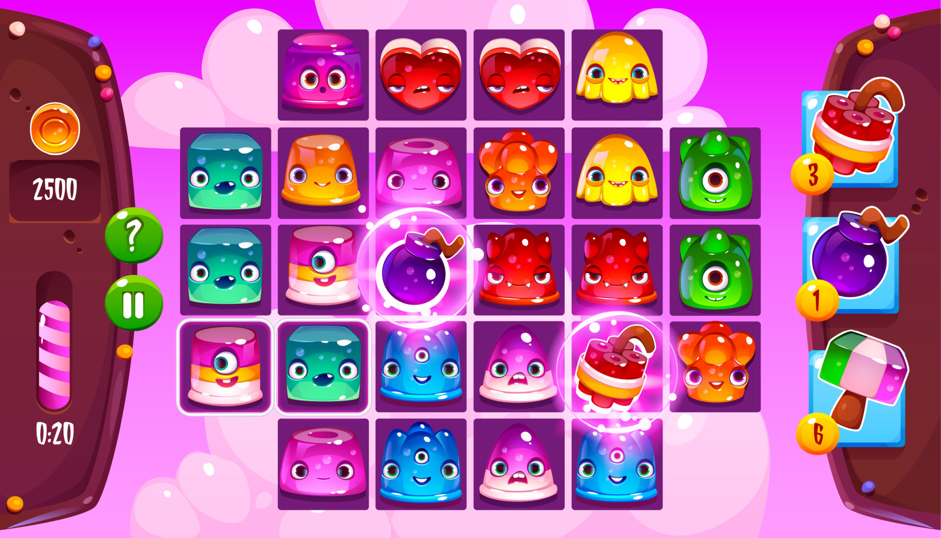 Match three game interface with jelly candies 20596965 Vector Art at Vecteezy