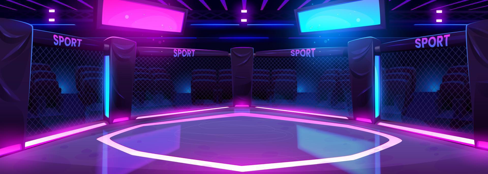 Cartoon boxing ring illuminated with neon lights vector