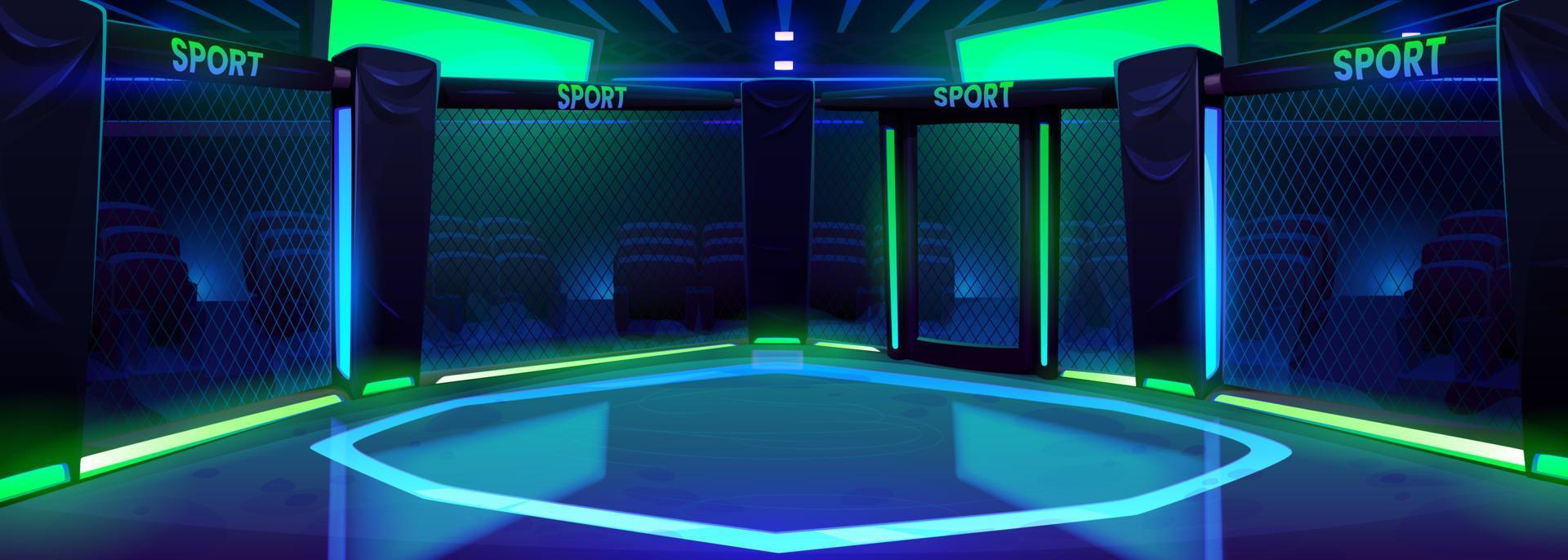 Cartoon boxing ring illuminated with neon lights vector