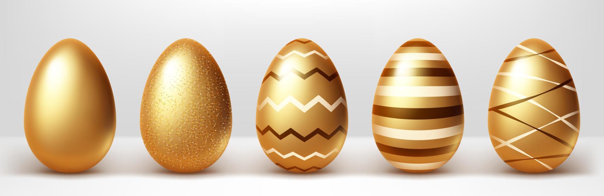 Golden eggs realistic vector set illustration