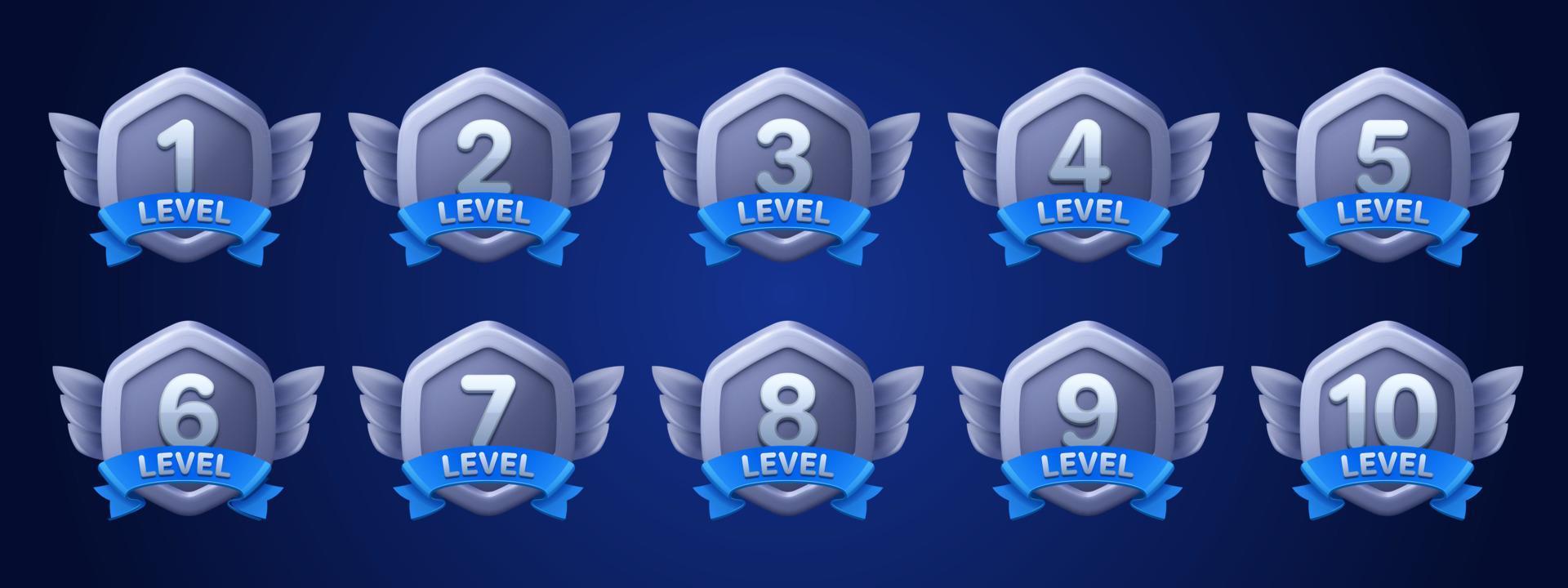Set of isolated game icon with level up medal. vector