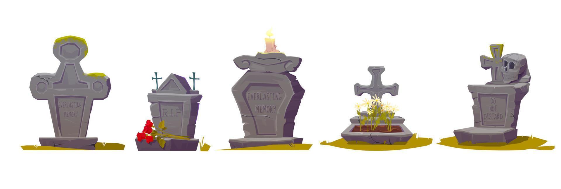 Tombstone with RIP inscription, old texture moss vector