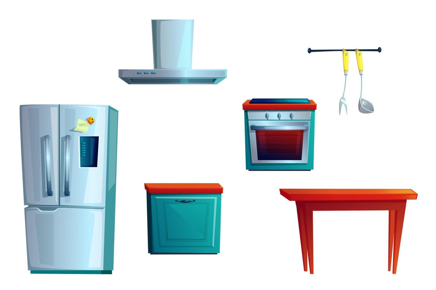 Kitchen furniture, cartoon interior creating set vector