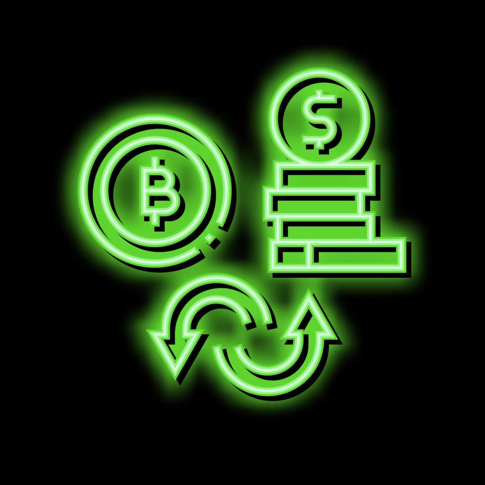 currancy money to bitcoin neon glow icon illustration vector