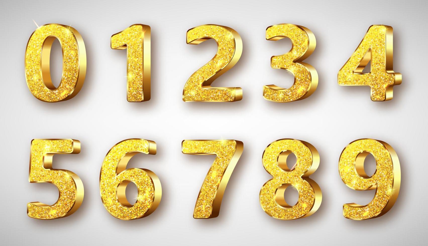 Golden metal numbers realistic with sparkles vector