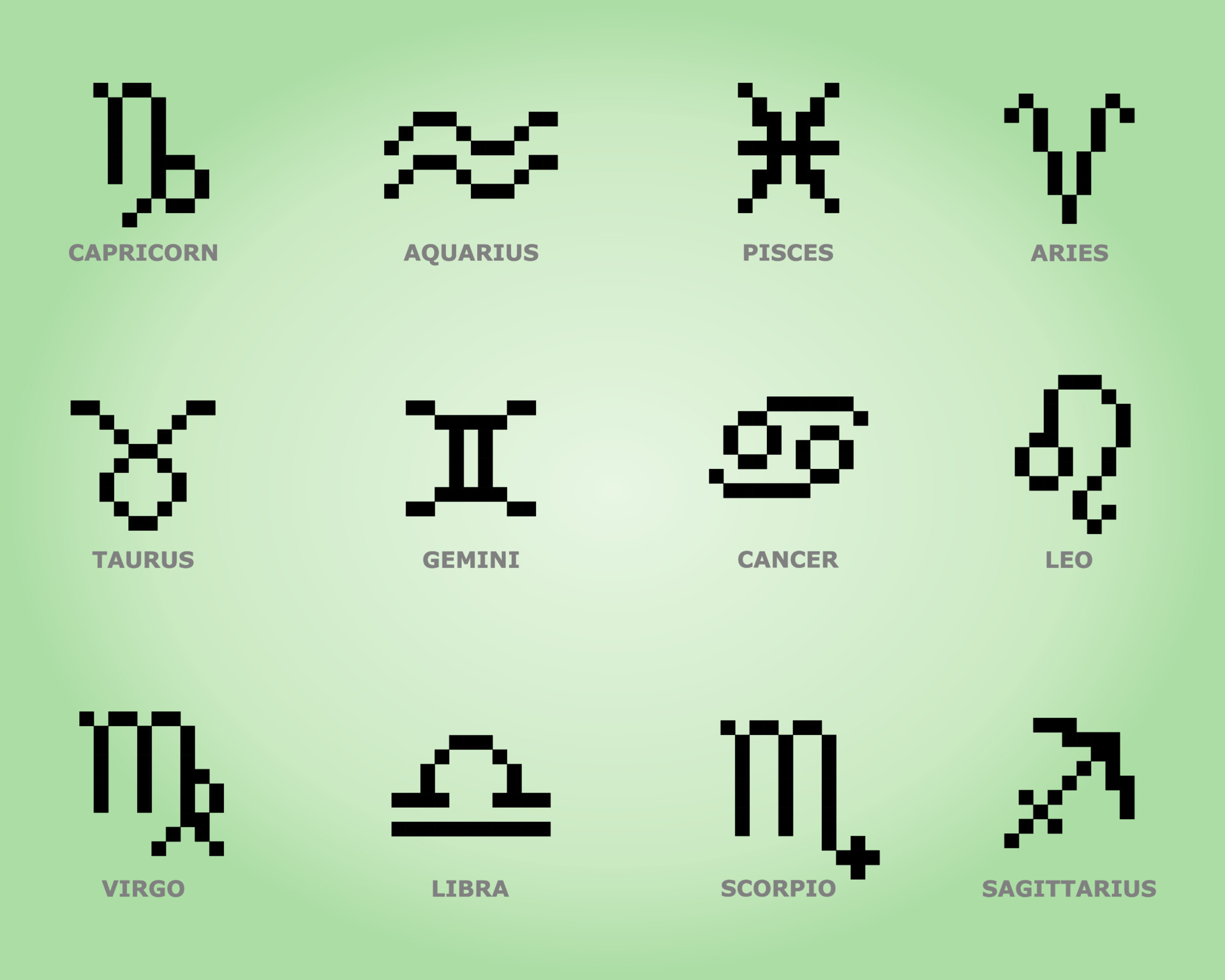 8 bit pixel zodiac set. Stars symbol for astrology horoscope