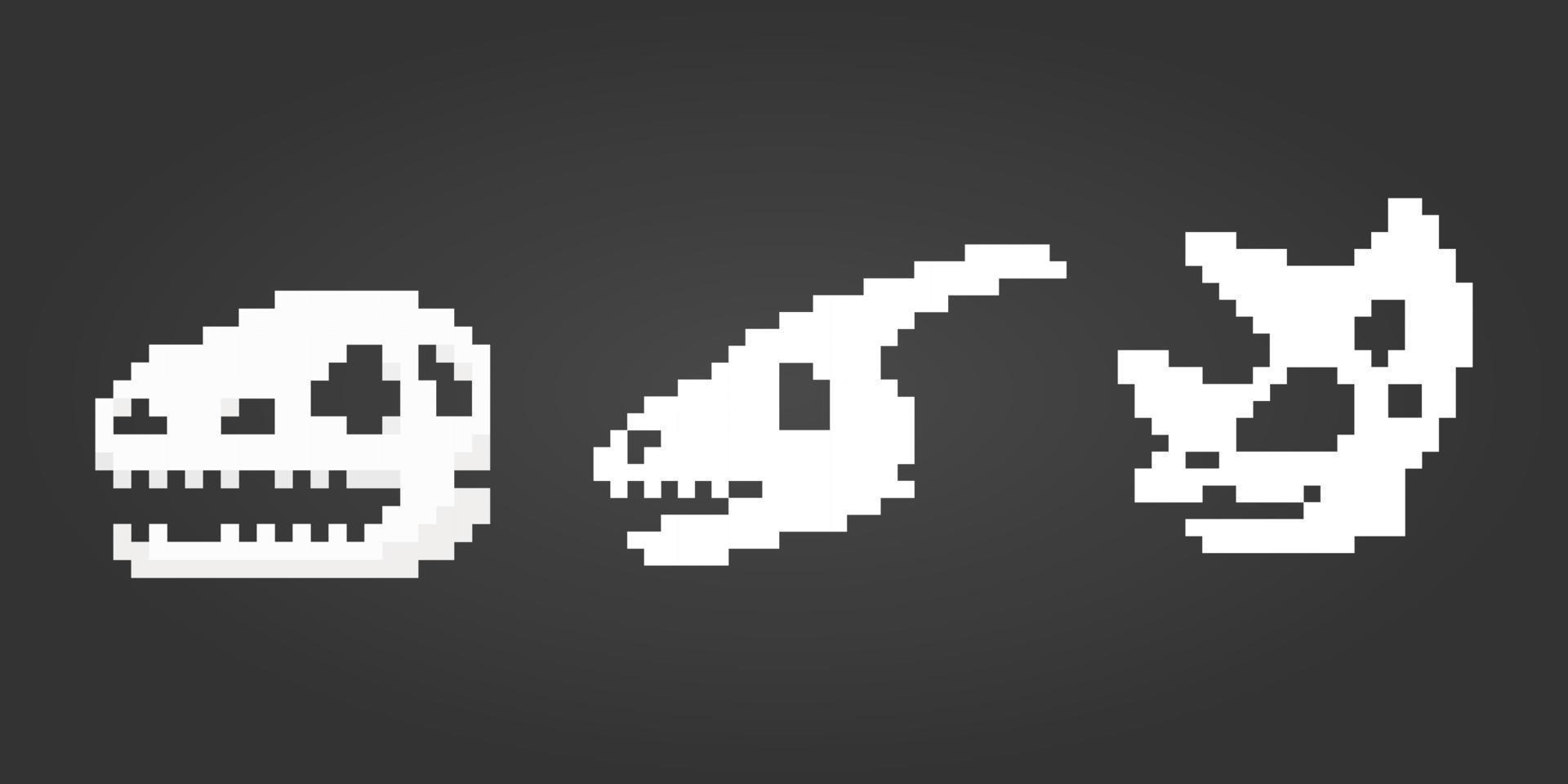 Esqueleto de cabeza de dinosaurio de 8 bits de píxeles. píxeles de hueso t rex en ilustración vectorial. vector