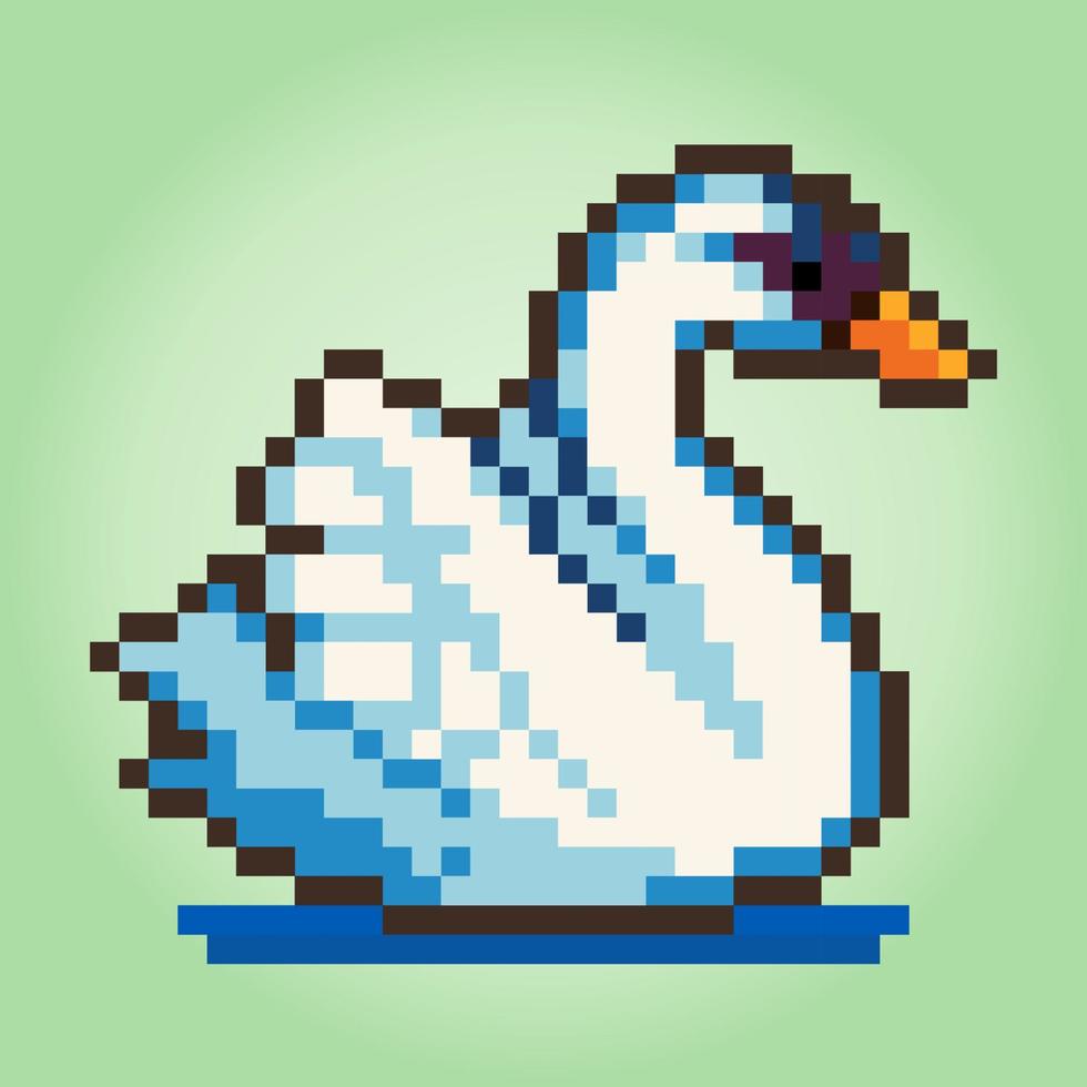 Cisne de píxeles de 8 bits. píxel de animales para activos de juego y patrones de punto de cruz en ilustraciones vectoriales. vector