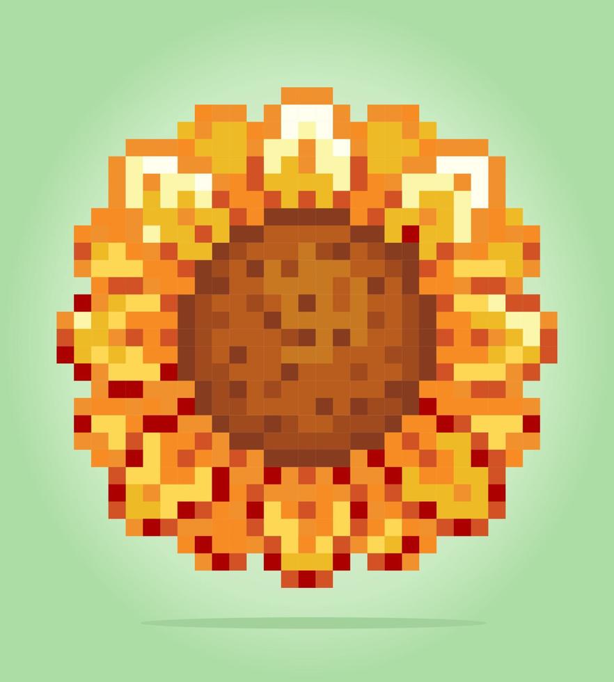 8 bit pixel of sunflower, Plant pixel for game assets and cross stitch patterns in vector illustrations.