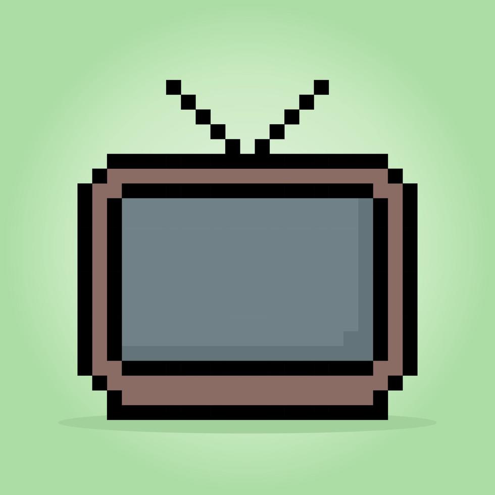 Televisión clásica de 8 bits de píxeles en ilustración vectorial para activos de juegos. arte de píxeles de televisión vintage. vector