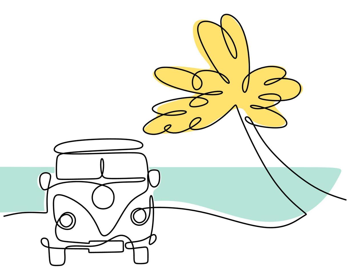 Hand drawing single one line of Classic car transportation vector