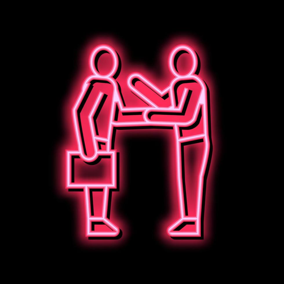 businesspeople greeting and discussing neon glow icon illustration vector