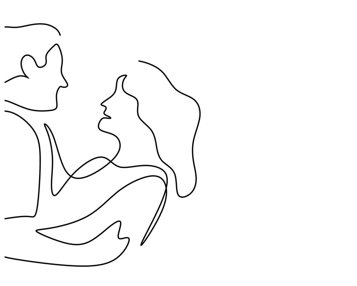 Hand drawing single one line of couple hugging on white background. vector