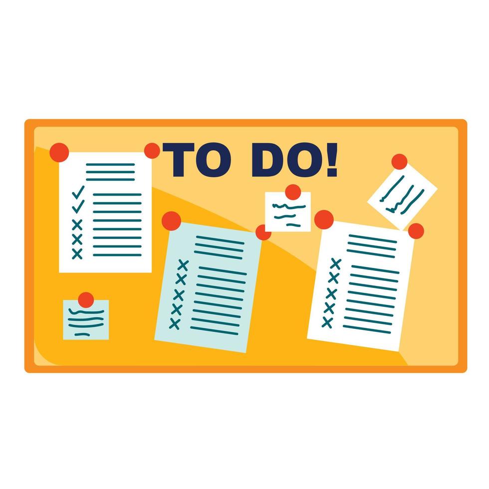 Task cards attached to board using pins vector
