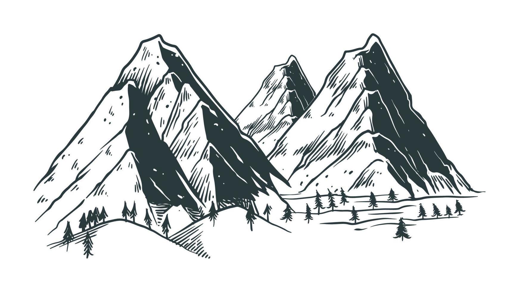 Mountain landscape Hand drawn vector illustration natural drawing