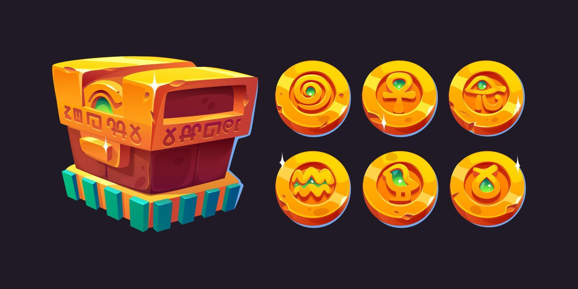 Ancient Egyptian treasure chest and gold coins vector