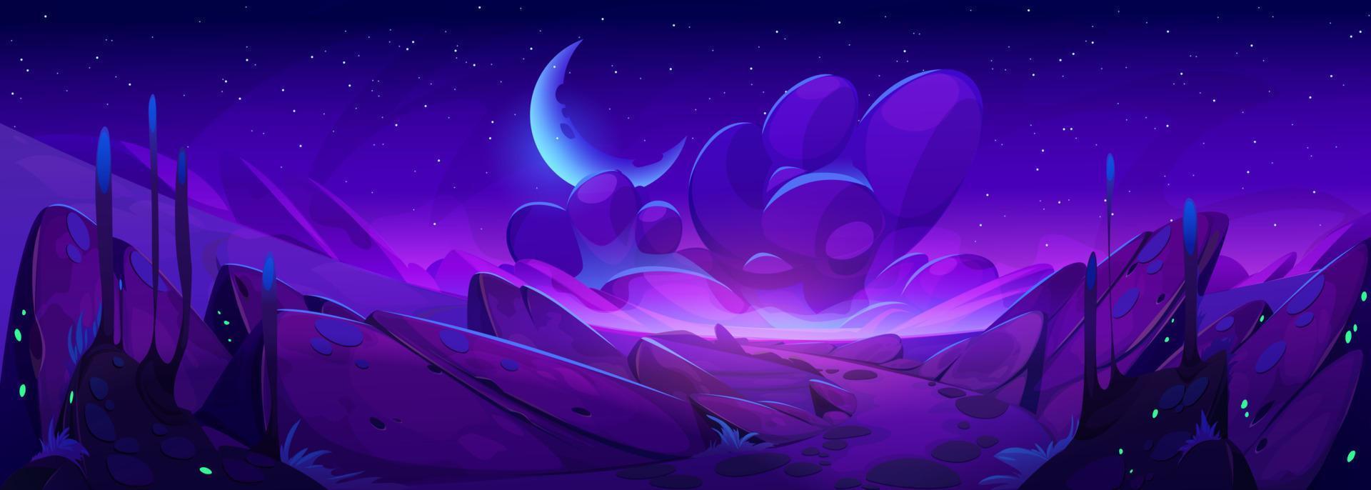 Alien space planet landscape with purple rocks vector