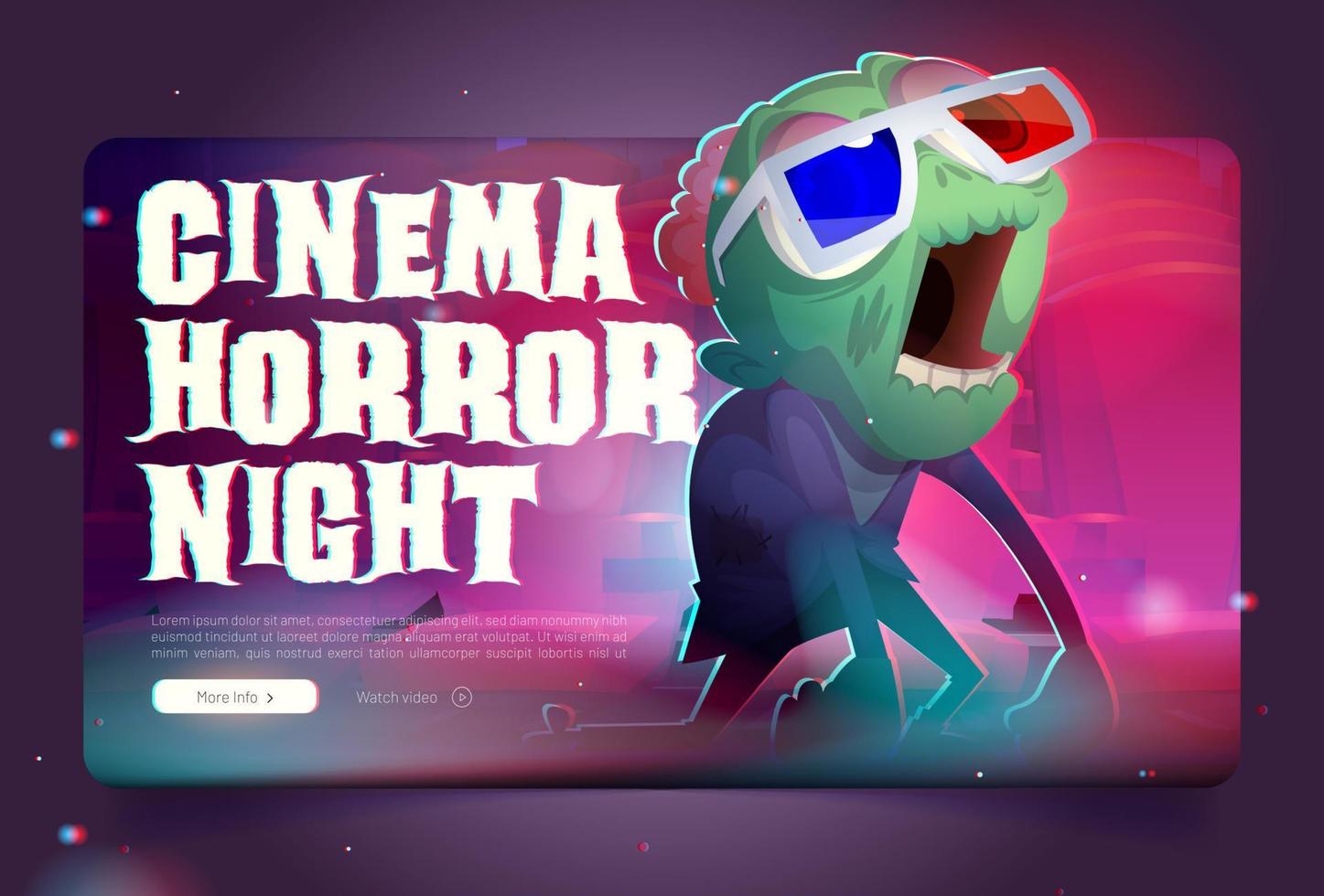 Cinema horror night landing page, cartoon template vector