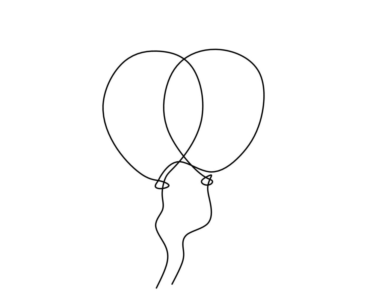 Hand drawing single one line of two balloons on white background. vector