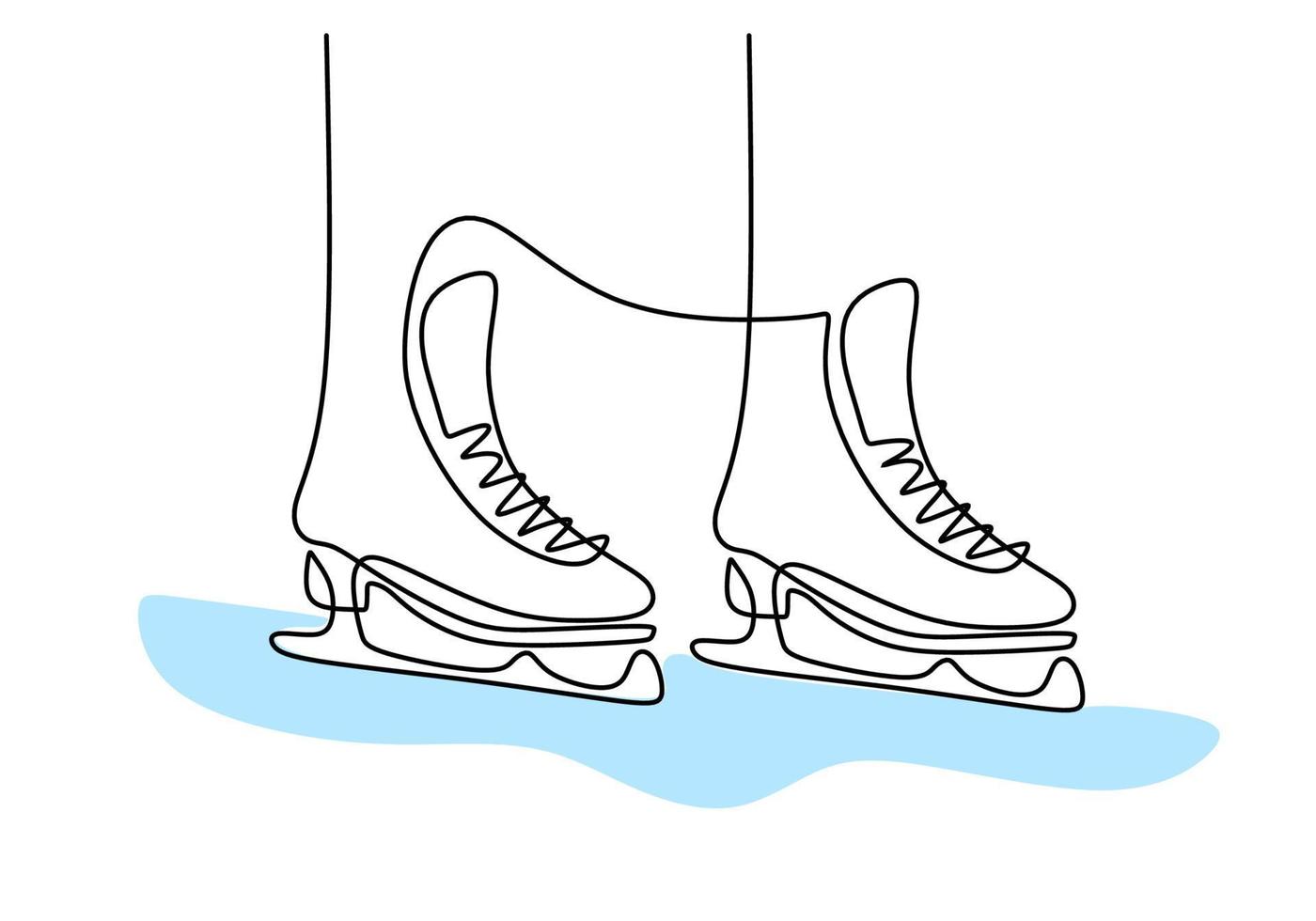 Hand drawing one single continuous line of foot use ice shoes vector