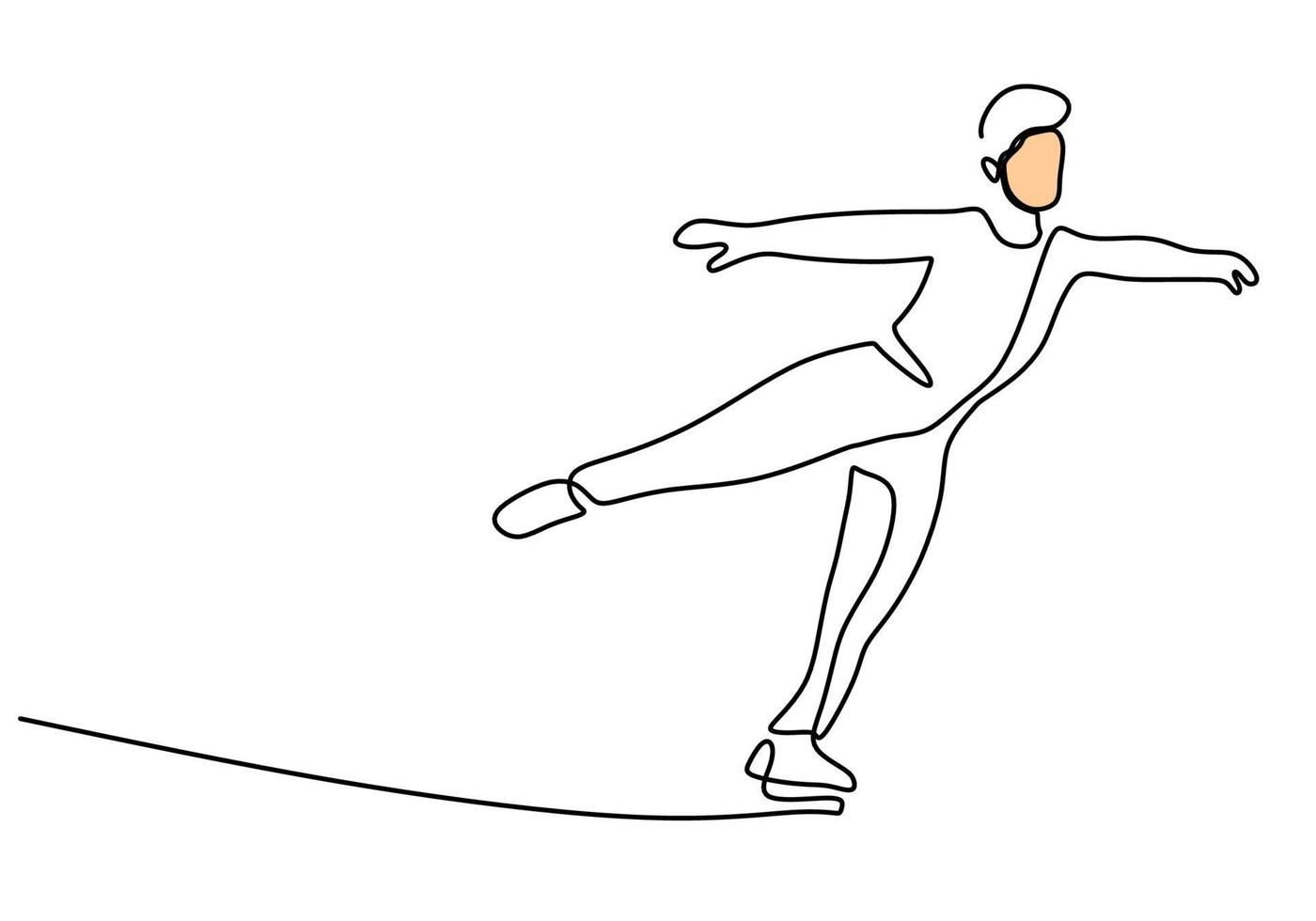 Hand drawing one single continuous line of man ice skating vector