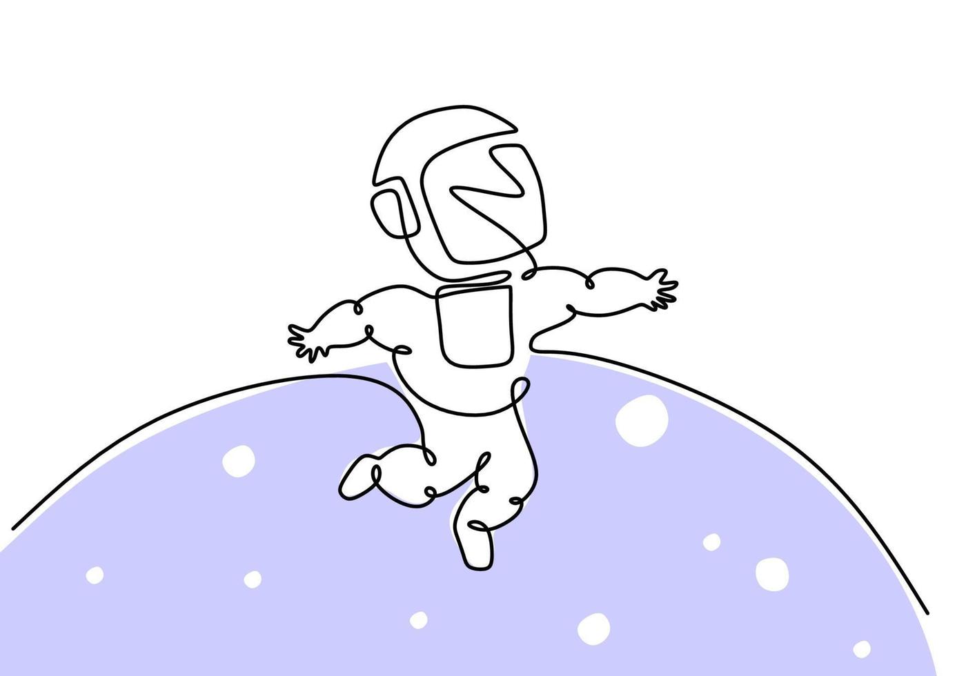 Hand drawing one single continuous line of astronaut science theme vector