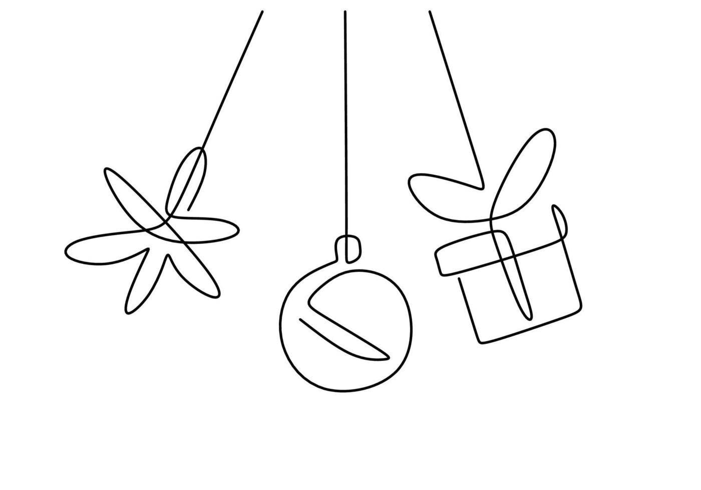 Hand drawing one single continuous line of hanging christmas gift vector