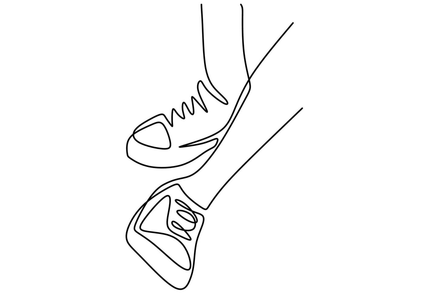 One line drawing of foot and shoes isolated on white background. vector