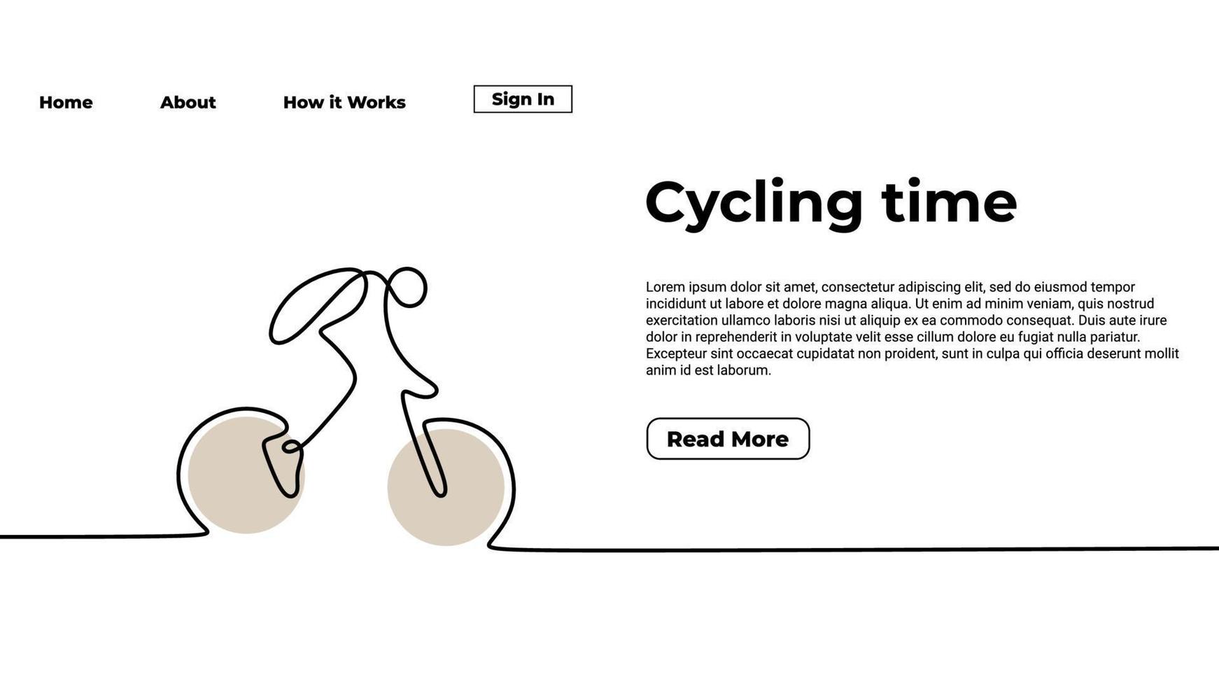 Cycling time one line drawing landing page template. vector