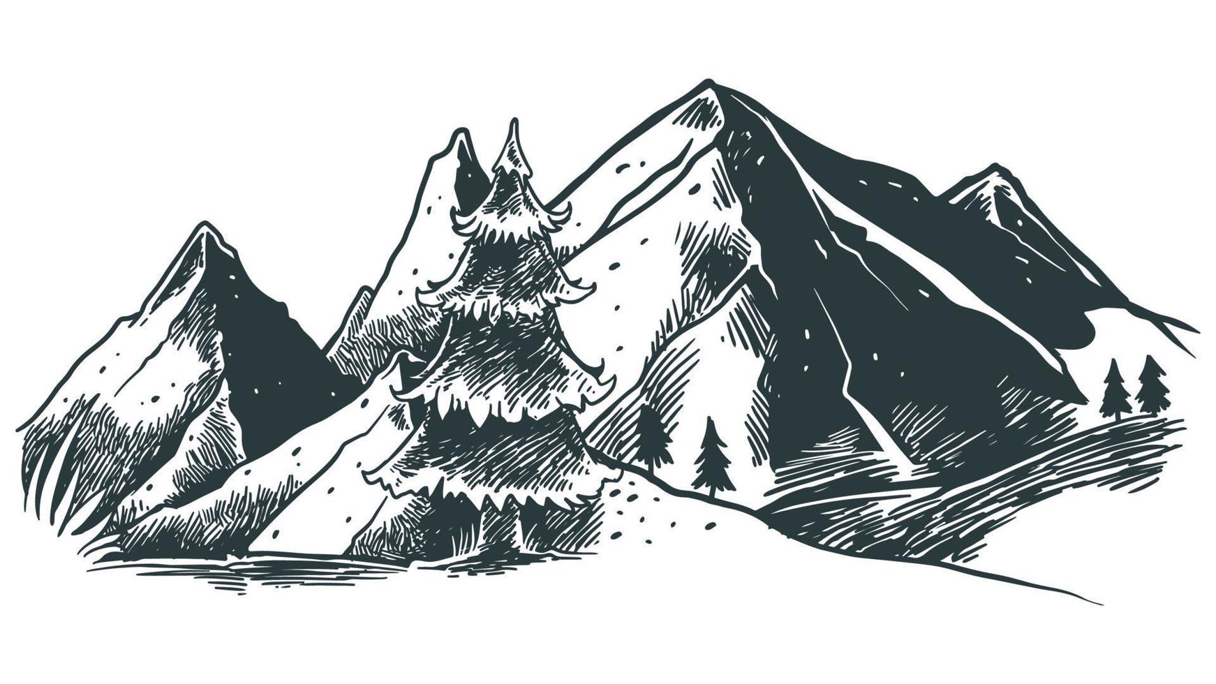 montaña colina paisaje mano dibujado vector ilustración, bosquejo