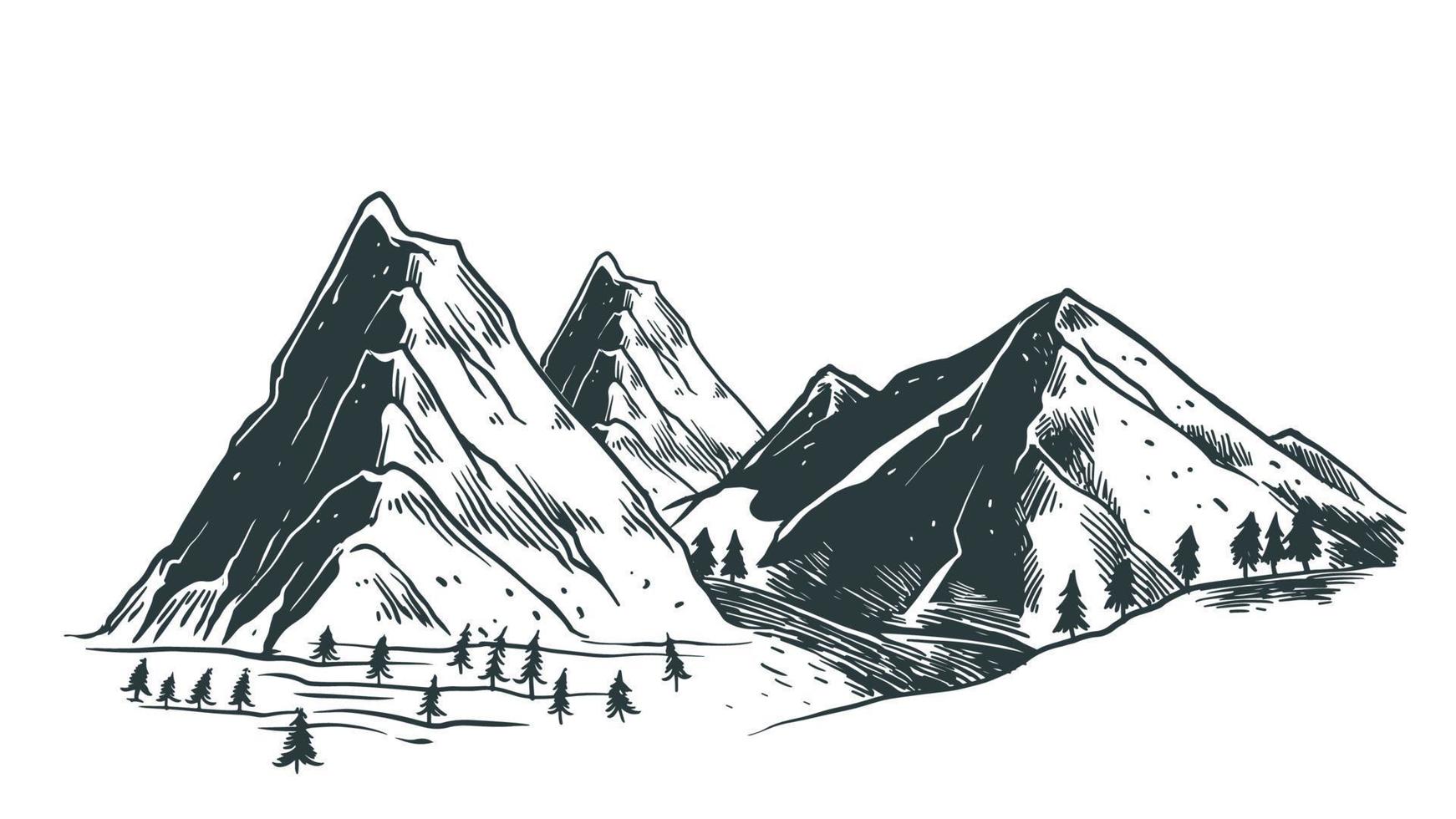 Mountain landscape Hand drawn vector illustration natural drawing