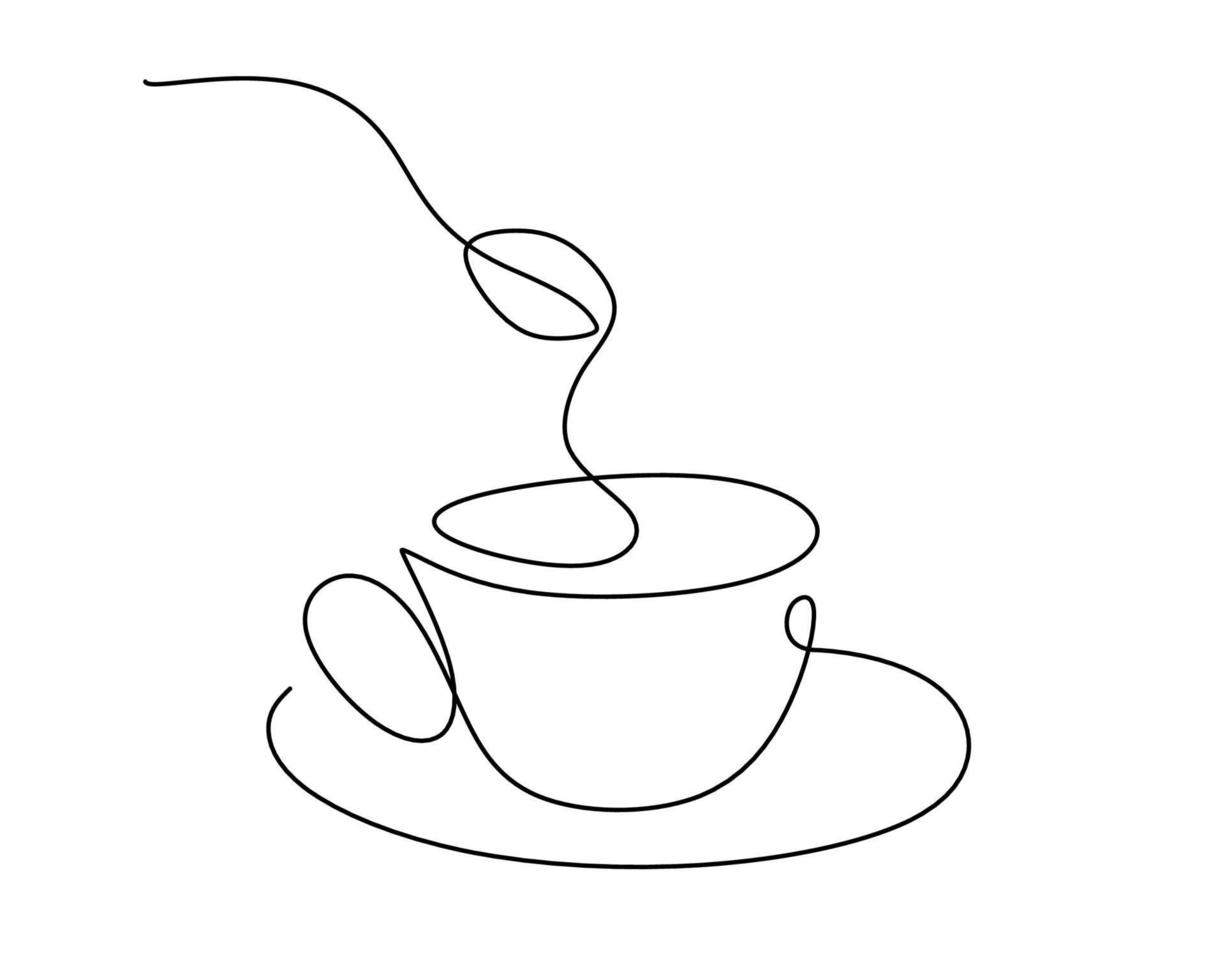 Hand drawing single one line of cup of coffee on white background. vector