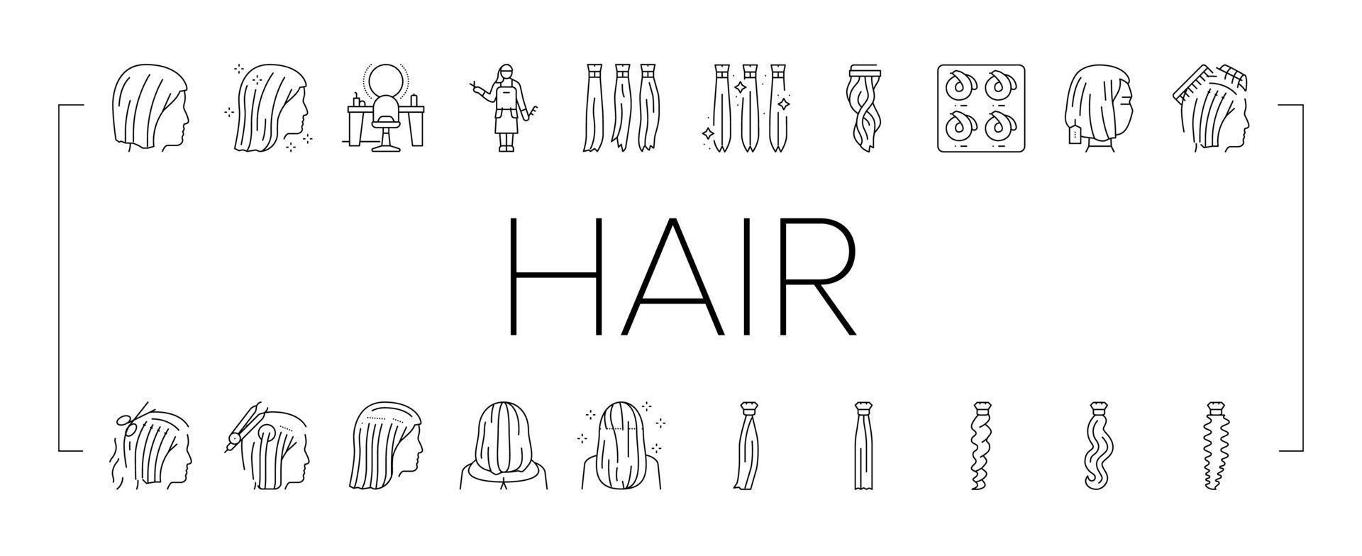 Hair Extension Salon Procedure Icons Set Vector