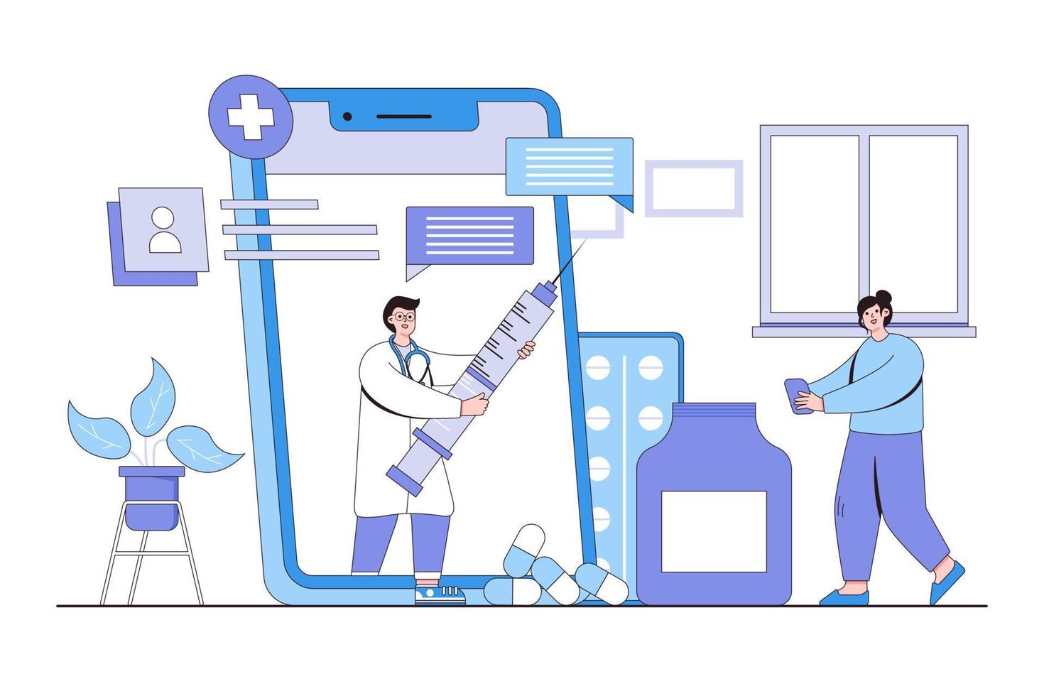 en línea médico asesorar o consulta servicio, telemedicina, cardiología, pedir médico concepto. contorno diseño estilo mínimo vector ilustración para aterrizaje página, web bandera, infografía, héroe imágenes