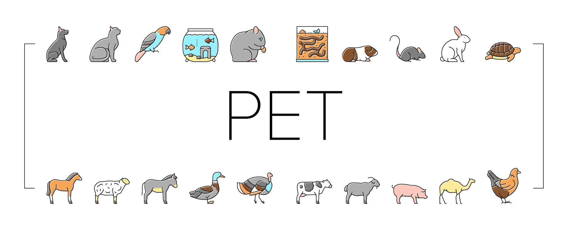 Pets Domestic Animal Collection Icons Set Vector