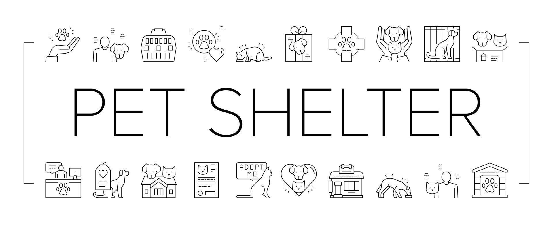 Animal Pet Shelter Collection Icons Set Vector