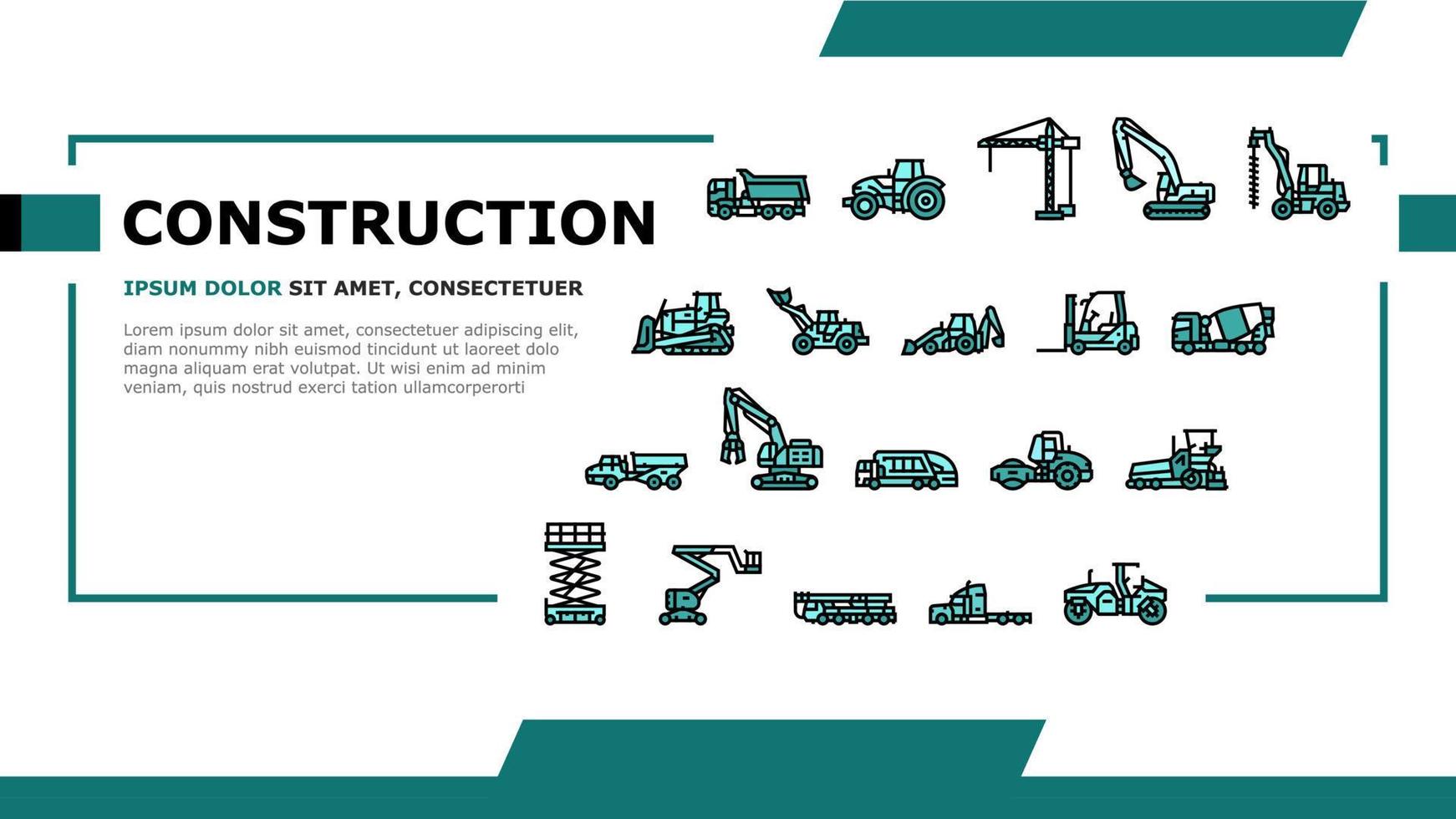 construcción coche vehículo tractor aterrizaje encabezamiento vector