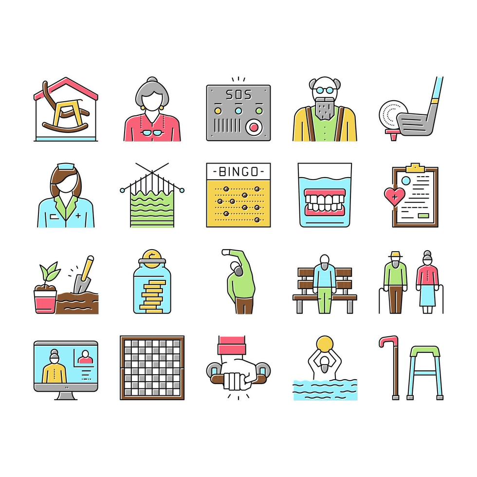 Elderly People Care Collection Icons Set Vector