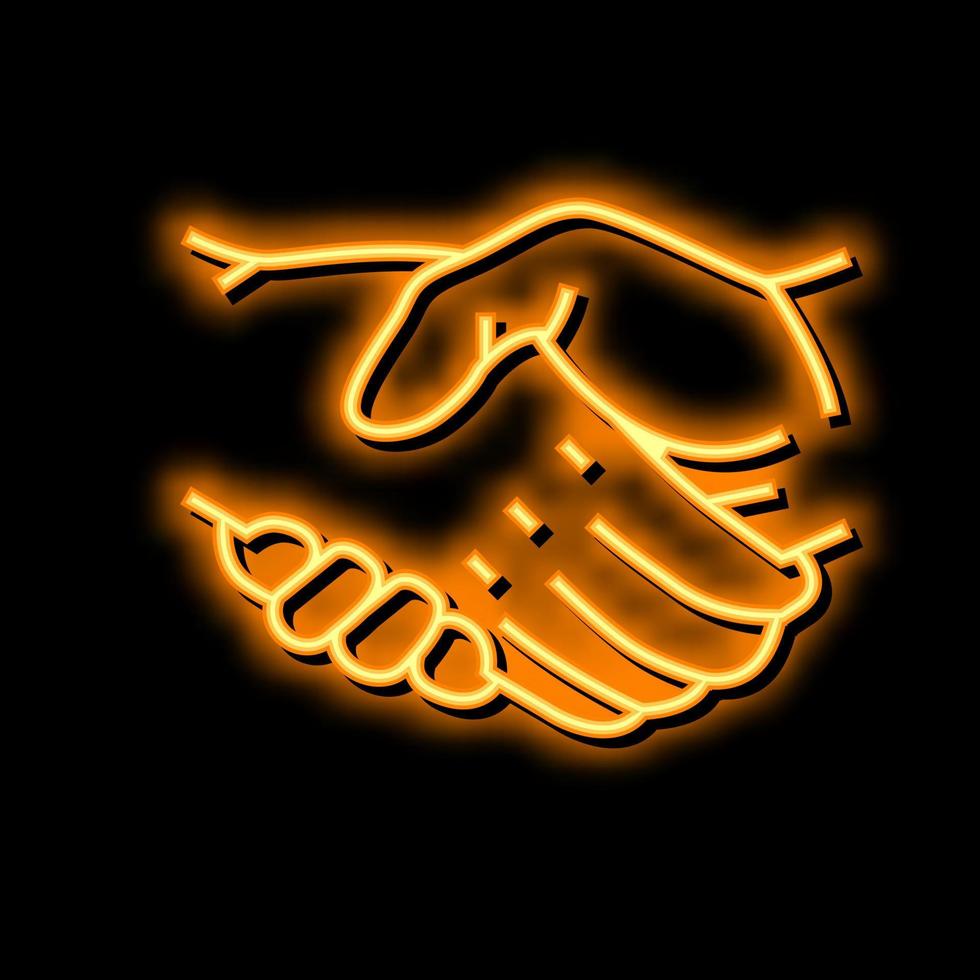 handshake with hand neon glow icon illustration vector