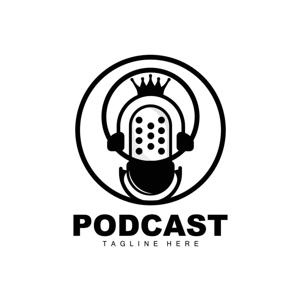 logotipo de podcast, vector, auriculares y chat, diseño de micrófono vintage simple vector