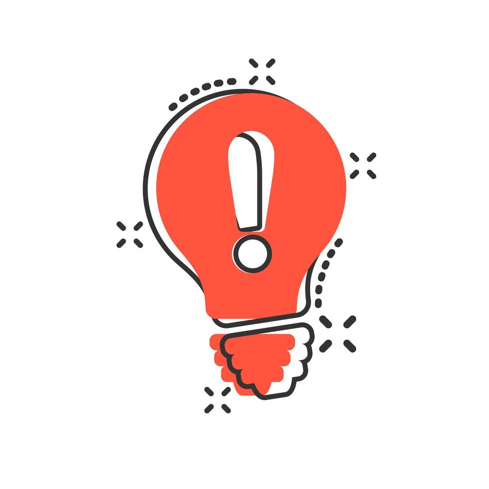 Problem solution icon in comic style. Light bulb idea vector cartoon illustration on white background. Question and answer business concept splash effect.