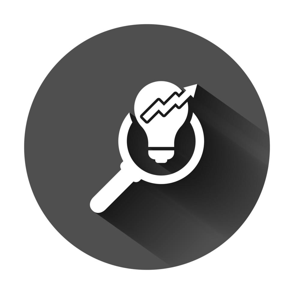 Insight icon in flat style. Bulb vector illustration on black round background with long shadow. Idea business concept.