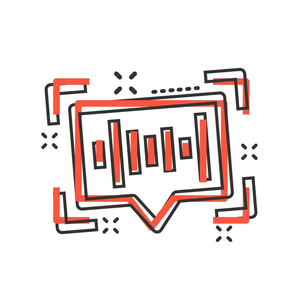Voice recognition icon in comic style. Authentication sound vector cartoon illustration on white isolated background. Soundwave business concept splash effect.