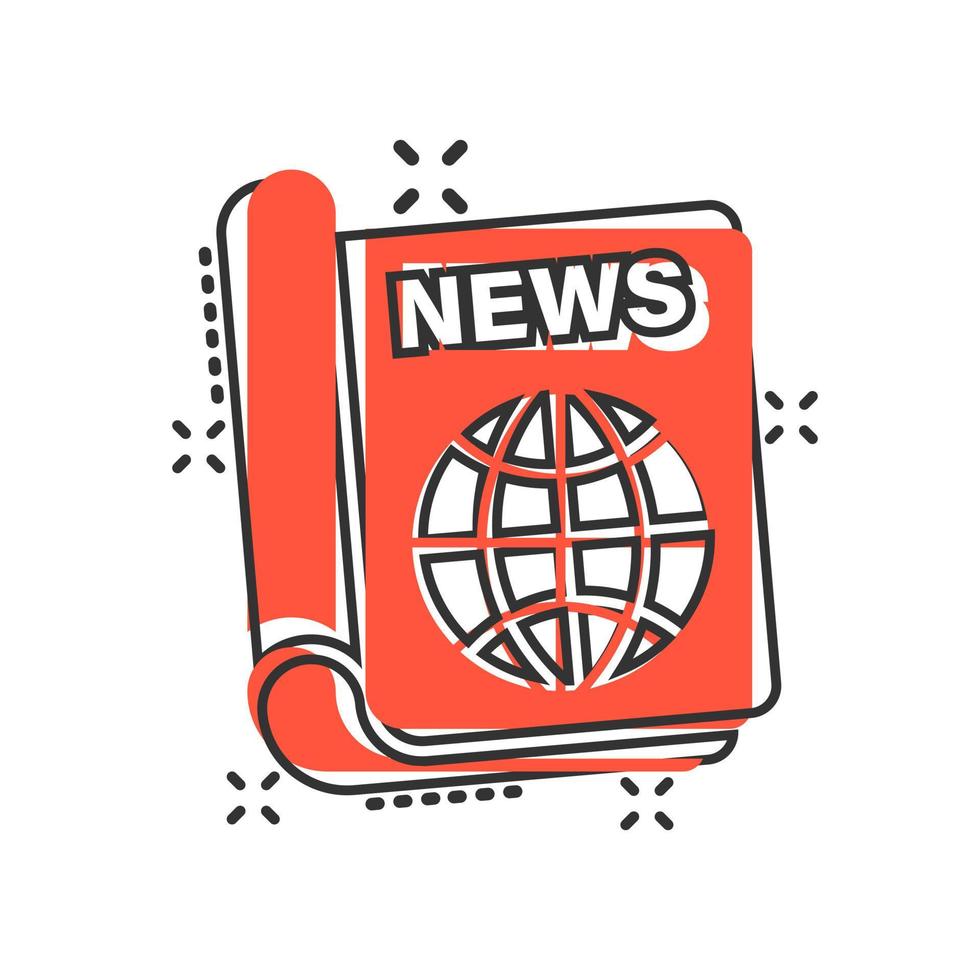 Newspaper icon in comic style. News vector cartoon illustration on white isolated background. Newsletter splash effect business concept.