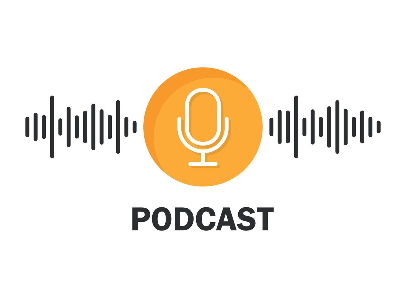 Podcast microphone icon in flat style. Audio interview vector illustration on isolated background. Studio speaker sign business concept.
