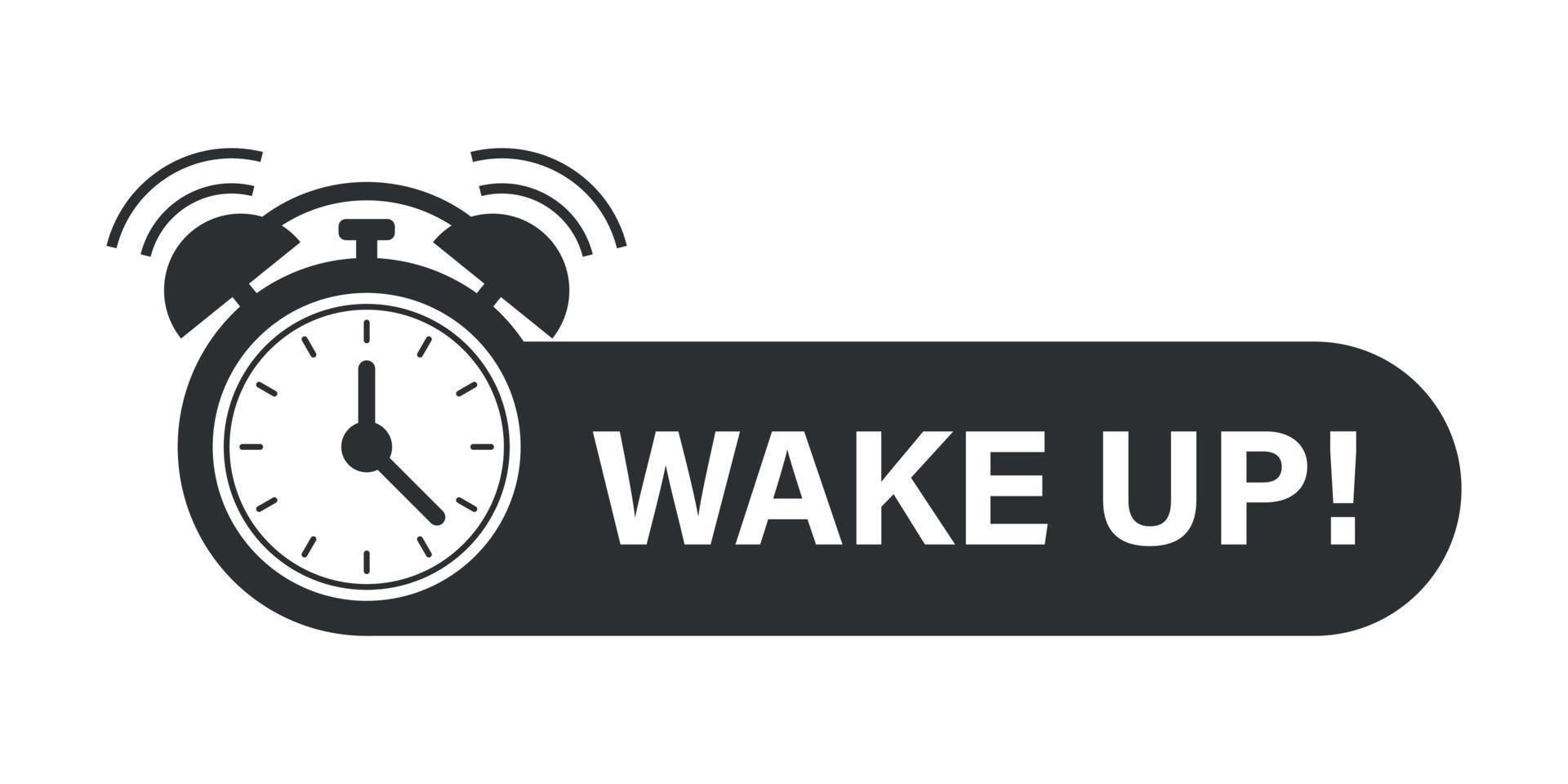 Wake up icon in flat style. Good morning vector illustration on isolated background. Alarm clock ringing and mornings wakes sign business concept.